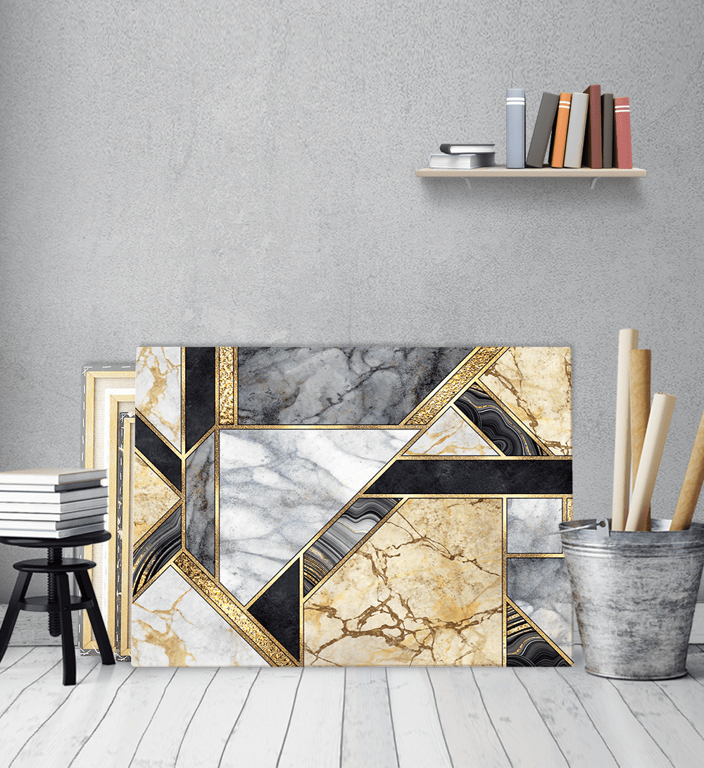 Πίνακας σε Καμβά : Marble with Gold and Black