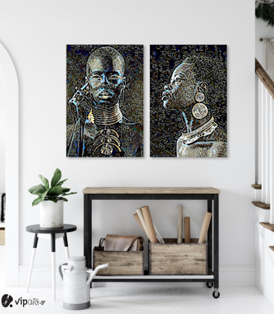 Σύνθεση με πίνακες Καμβάδες : Abstract African Portraits - 2 Τεμάχια 70x50