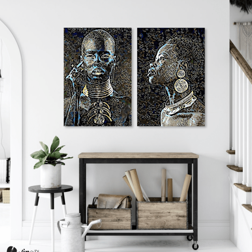Σύνθεση με πίνακες Καμβάδες : Abstract African Portraits - 2 Τεμάχια 70x50
