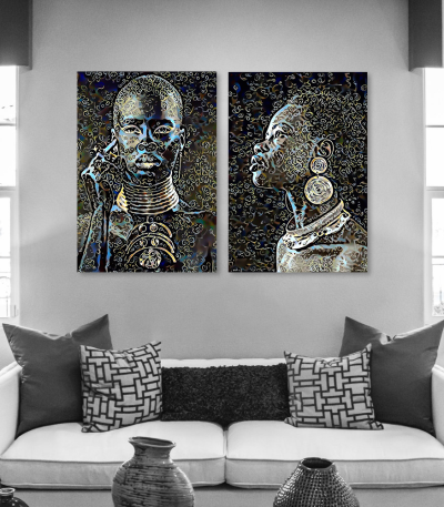 Σύνθεση με πίνακες Καμβάδες : Abstract African Portraits - 2 Τεμάχια 70x50