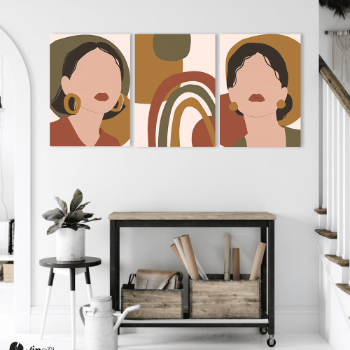 Σύνθεση Με Πίνακες Καμβάδες 70x50 - 3 Τεμάχια -Minimalistic Girl Portrait