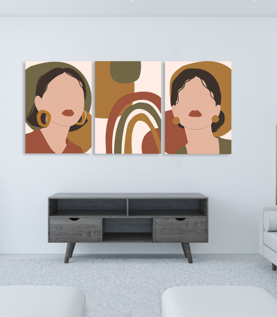 Σύνθεση Με Πίνακες Καμβάδες 70x50 - 3 Τεμάχια -Minimalistic Girl Portrait