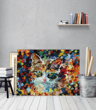 Πίνακας σε Καμβά : Abstract Colorful Cat Art