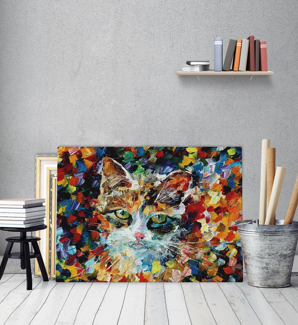 Πίνακας σε Καμβά : Abstract Colorful Cat Art