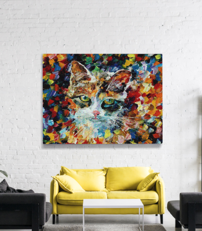 Πίνακας σε Καμβά : Abstract Colorful Cat Art