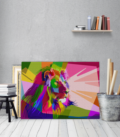 Πίνακας σε Καμβά : Abstract Colorful Lion Art