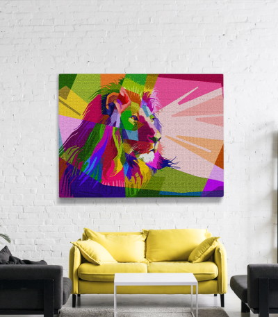 Πίνακας σε Καμβά : Abstract Colorful Lion Art