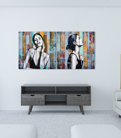 Σύνθεση Με Πίνακες Καμβάδες 60x60 - 2 Τεμάχια - Grafitti