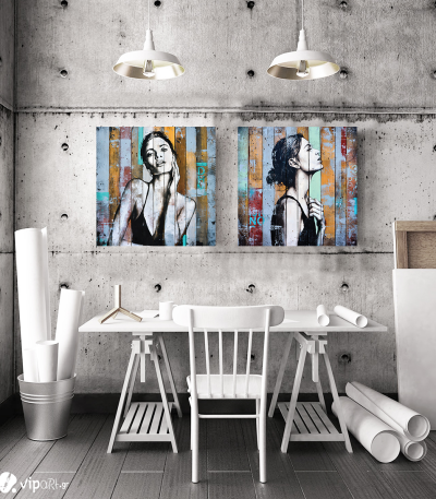 Σύνθεση Με Πίνακες Καμβάδες 60x60 - 2 Τεμάχια - Grafitti