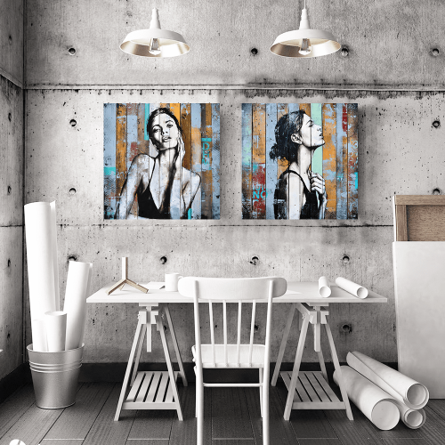 Σύνθεση Με Πίνακες Καμβάδες 60x60 - 2 Τεμάχια - Grafitti
