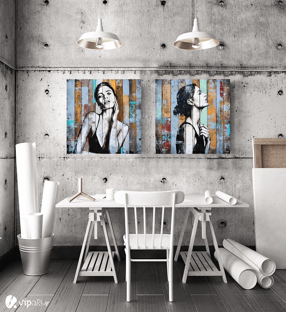 Σύνθεση Με Πίνακες Καμβάδες 60x60 - 2 Τεμάχια - Grafitti