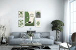 Σύνθεση με πίνακες Καμβάδες Green and Black Vintage x Modern - 4 Τεμάχια 30x 20 & 1 Tεμάχιο 60 X 40