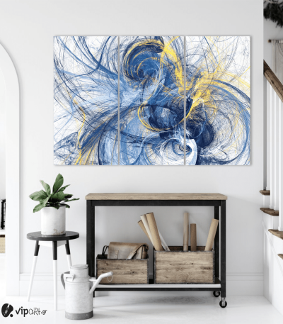 Μοντέρνος Τρίπτυχος Καμβάς Abstract Paint Art Blue and Yellow