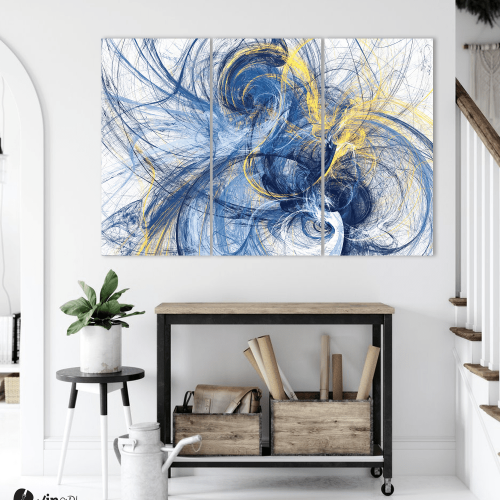 Μοντέρνος Τρίπτυχος Καμβάς Abstract Paint Art Blue and Yellow