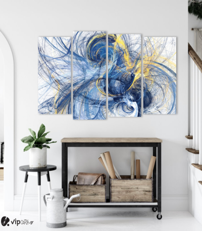 Πίνακας Καμβάς Τετράπτυχος Abstract Paint Art Blue and Yellow