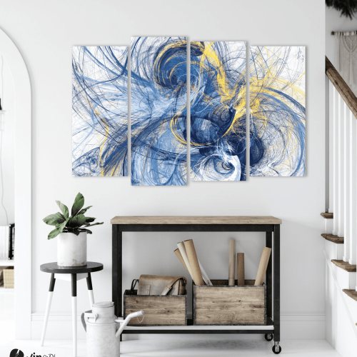 Πίνακας Καμβάς Τετράπτυχος Abstract Paint Art Blue and Yellow