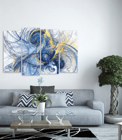 Πίνακας Καμβάς Τετράπτυχος Abstract Paint Art Blue and Yellow