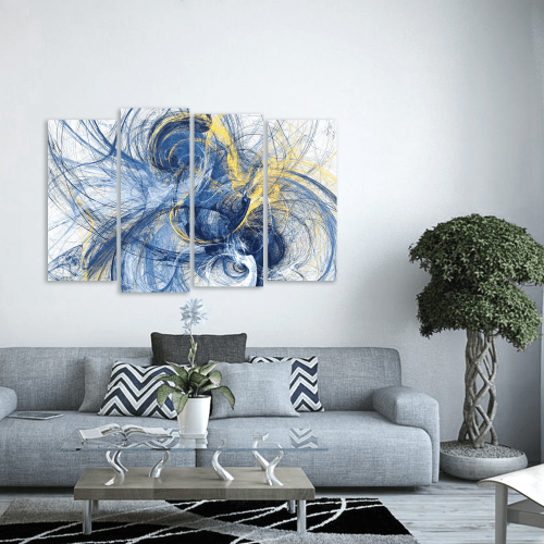 Πίνακας Καμβάς Τετράπτυχος Abstract Paint Art Blue and Yellow
