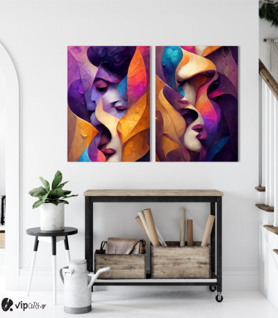Σύνθεση με πίνακες Καμβάδες : Abstract Color Faces - 2 Τεμάχια 70x50