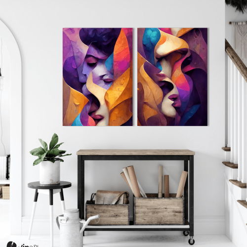 Σύνθεση με πίνακες Καμβάδες : Abstract Color Faces - 2 Τεμάχια 70x50