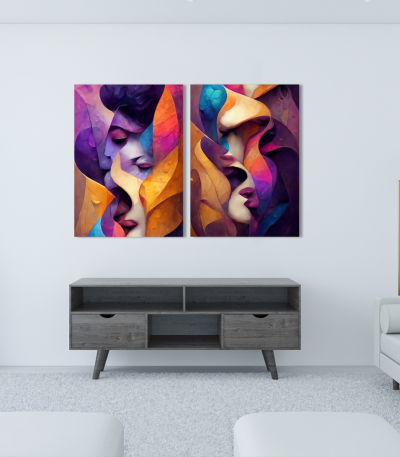 Σύνθεση με πίνακες Καμβάδες : Abstract Color Faces - 2 Τεμάχια 70x50