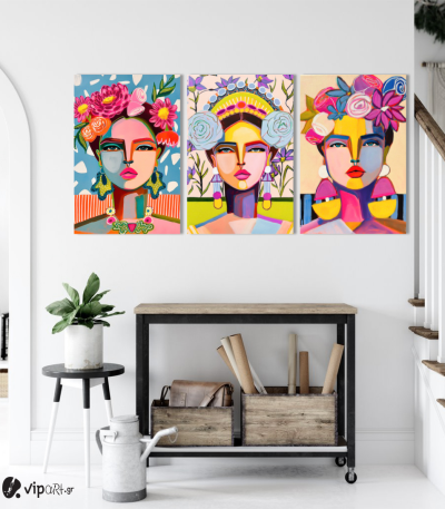 Σύνθεση Με Πίνακες Καμβάδες 60x40 - 3 Τεμάχια - Floral Color Portraits