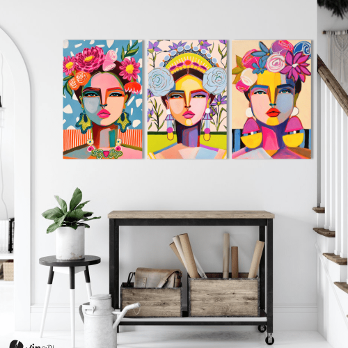 Σύνθεση Με Πίνακες Καμβάδες 60x40 - 3 Τεμάχια - Floral Color Portraits