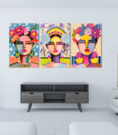 Σύνθεση Με Πίνακες Καμβάδες 60x40 - 3 Τεμάχια - Floral Color Portraits