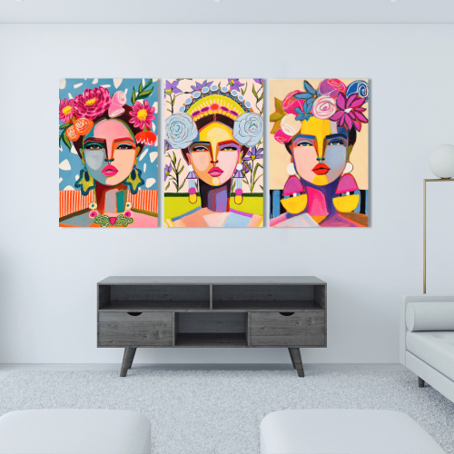 Σύνθεση Με Πίνακες Καμβάδες 60x40 - 3 Τεμάχια - Floral Color Portraits