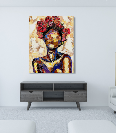 Πίνακας σε Καμβά : Lady oil effect figure with flowers