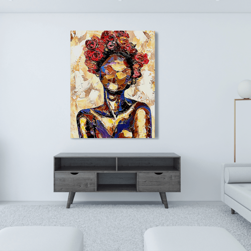 Πίνακας σε Καμβά : Lady oil effect figure with flowers