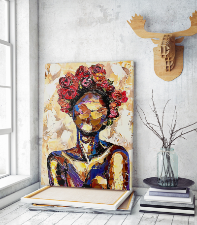 Πίνακας σε Καμβά : Lady oil effect figure with flowers