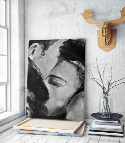 Πίνακας σε Καμβά : Black N White Couple forehead kiss