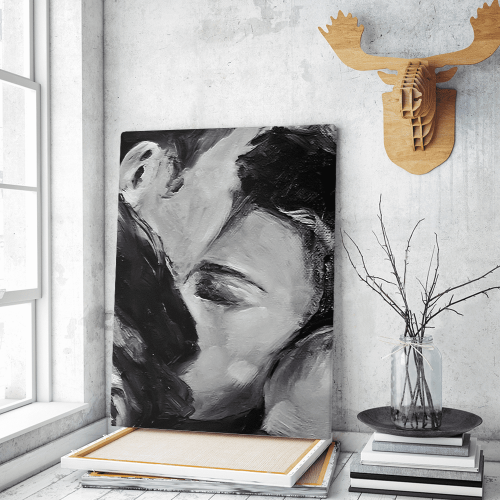 Πίνακας σε Καμβά : Black N White Couple forehead kiss