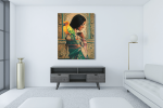 Πίνακας σε Καμβά : Beautiful Indian Painting Girl with parrot
