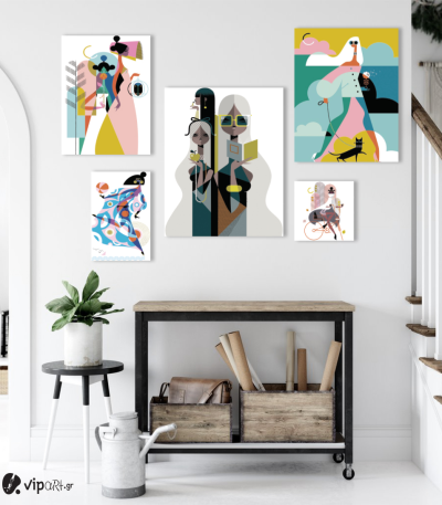 Σύνθεση Με Πίνακες Καμβάδες 95x75- 5 Τεμάχια - Fashion Ladies Illustration