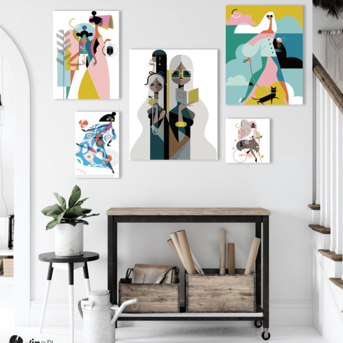 Σύνθεση Με Πίνακες Καμβάδες 95x75- 5 Τεμάχια - Fashion Ladies Illustration