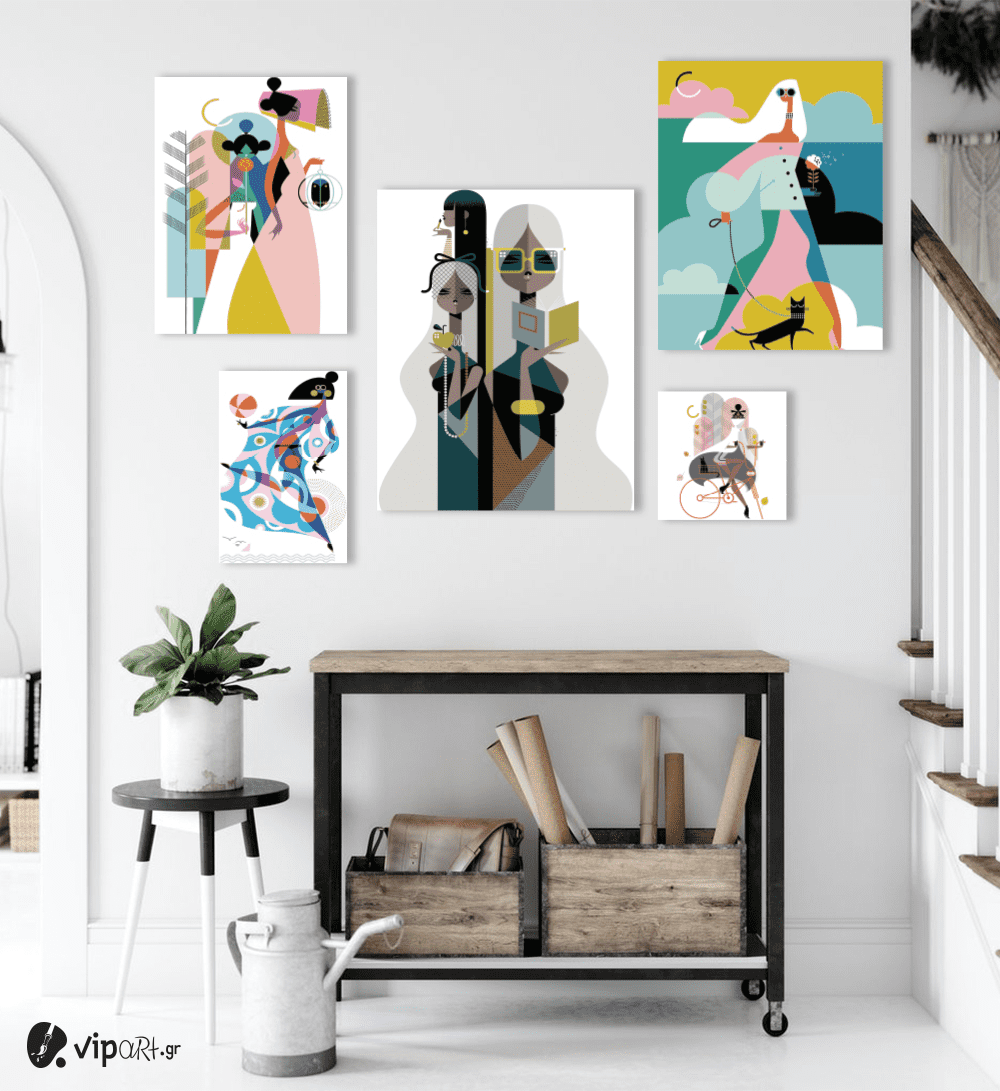 Σύνθεση Με Πίνακες Καμβάδες 95x75- 5 Τεμάχια - Fashion Ladies Illustration