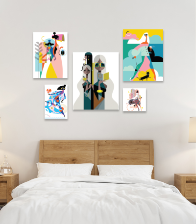 Σύνθεση Με Πίνακες Καμβάδες 95x75- 5 Τεμάχια - Fashion Ladies Illustration