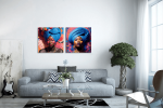 Σύνθεση Με Πίνακες Καμβάδες 60x60 - 2 Τεμάχια - Colorful Floral Portraits African Woman with Turbans