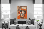 Πίνακας σε Καμβά Orange Abstract Face Painting