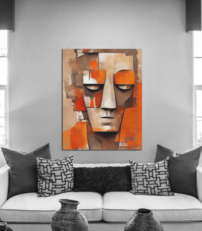 Πίνακας σε Καμβά Orange Abstract Face Painting