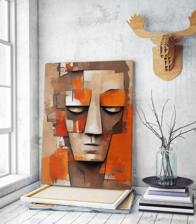 Πίνακας σε Καμβά Orange Abstract Face Painting