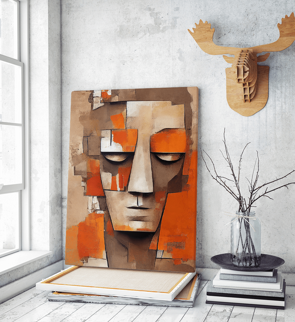 Πίνακας σε Καμβά Orange Abstract Face Painting