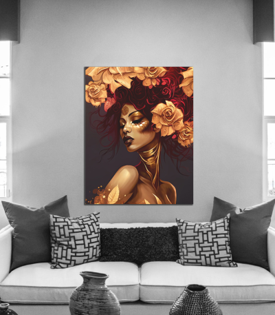 Πίνακας σε Καμβά Beautiful Painting Face with Flowers