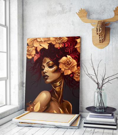 Πίνακας σε Καμβά Beautiful Painting Face with Flowers