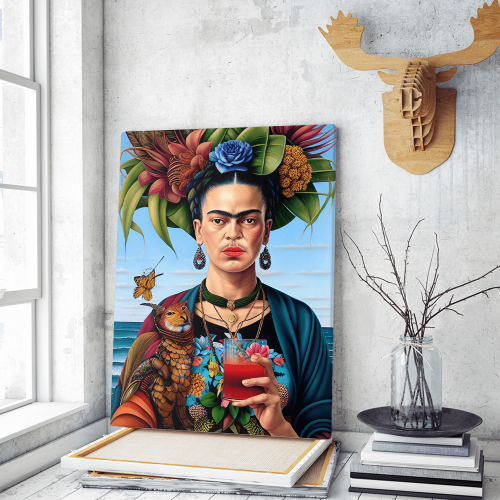 Πίνακας σε Καμβά Frida Kahlo Floral Unique AI