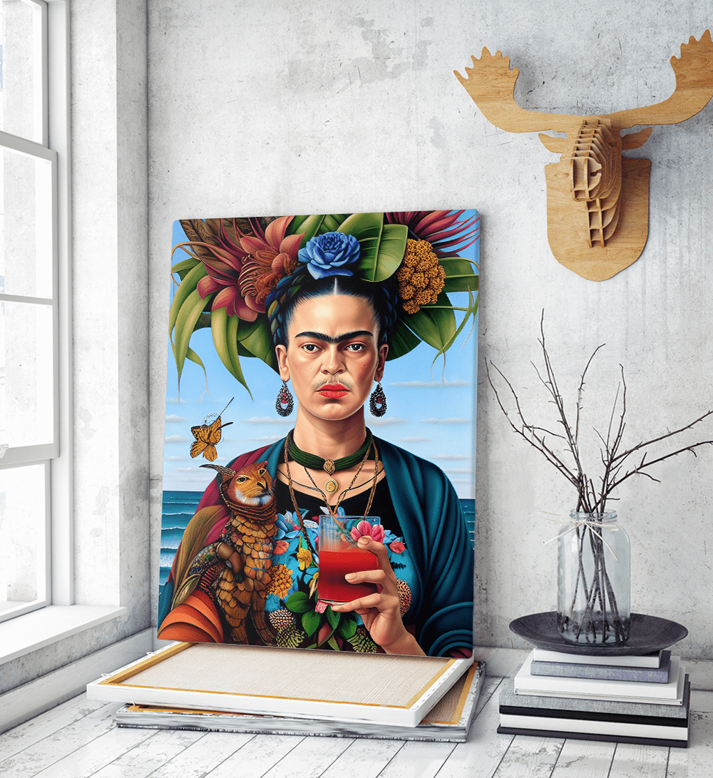 Πίνακας σε Καμβά Frida Kahlo Floral Unique AI