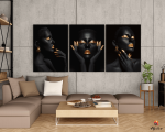 Σύνθεση Με Πίνακες Καμβάδες 70x50 - 3 Τεμάχια - Makeup Black and Gold Portraits