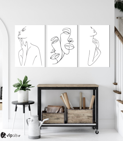 Σύνθεση Με Πίνακες Καμβάδες 70x50 - 3 Τεμάχια - Line Art Silhouettes